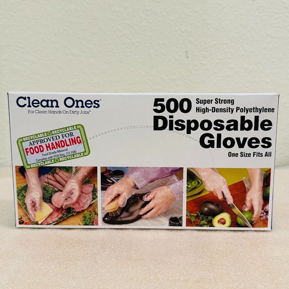 🧤 New 🧤 Clean Ones Disposable HDPE Poly Gloves, One Size Fits All - 500ct - Picture 3 of 6